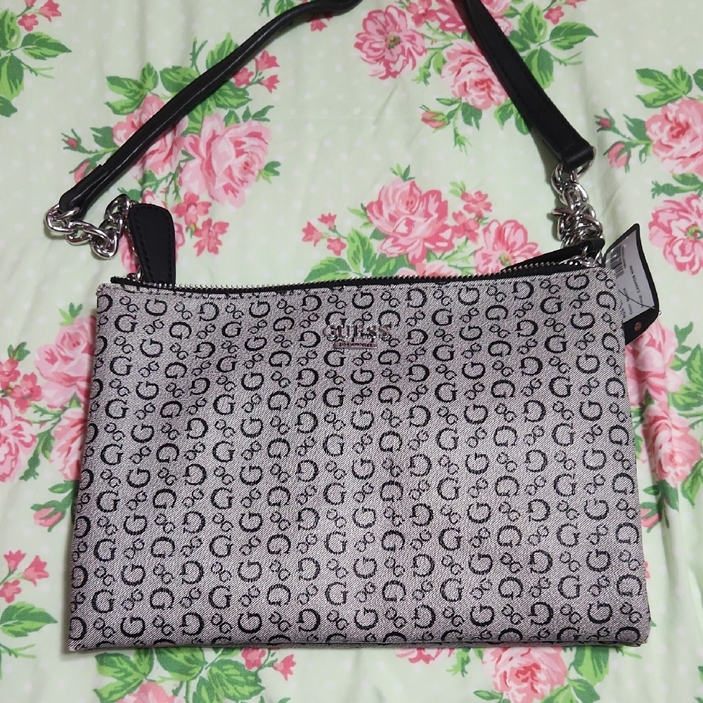 Guess Black and Gray Logo Clutch